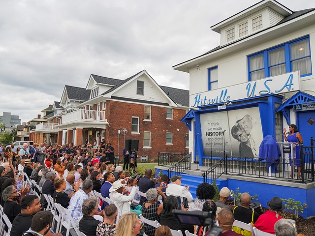A crowd gathers at the Motown Museum Monday for the unveiling of Rocket Plaza and Hitsville NEXT.