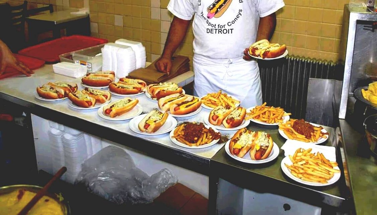 Lafayette Coney Island 
118 W. Lafayette Blvd., Detroit; 313-964-8198; facebook.com/p/Lafayette-Coney-Island
The Detroit hot dog scene wouldn’t be the same without coney dogs and coney islands, so we had to include them a few times. The delicacy topped with chili, mustard, and onions can be found at most coneys across the city and suburbs — and there are tons. Lafayette is one of our favorites and one of the most recognized. If you’re craving a greasy yet delicious coney dog and overall experience, Lafayette will never fail. 