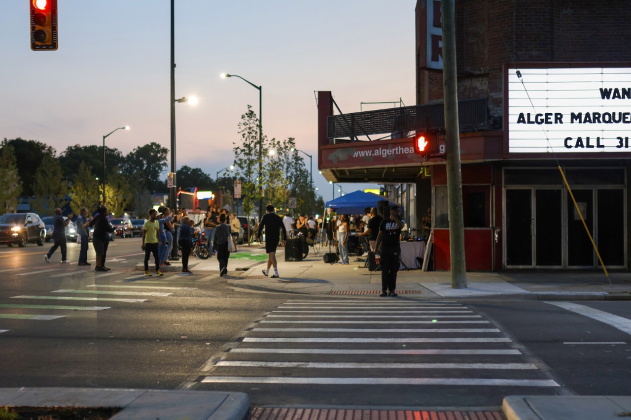 Vendors set up outside the Alger Theater.