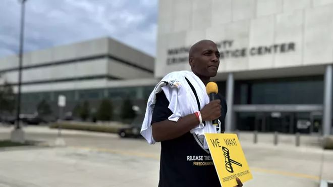 Lamarr Monson, who was exonerated of murder, rallied outside the Wayne County Prosecutor's Office to reopen cases handled by former Detroit Detective Barbara Simon.