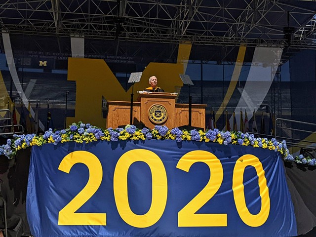 Dr. Anthony Fauci delivers the U-M “comeback” commencement address for 2020 graduates, May 7, 2022.