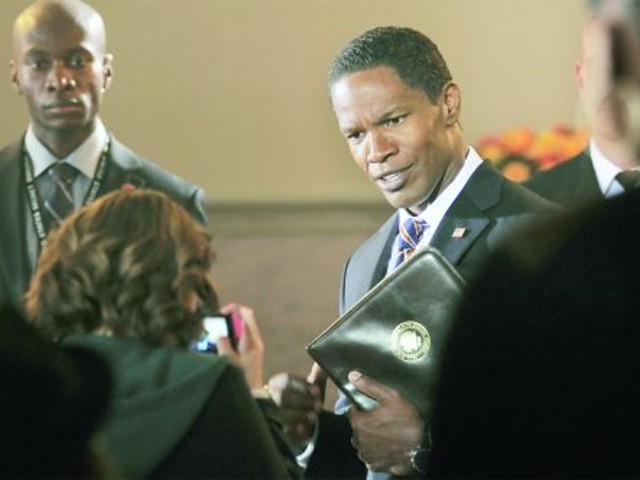 Judging by Jamie Foxx’s facial expression, the actor is as dubious about his role’s casting as is our reviewer.