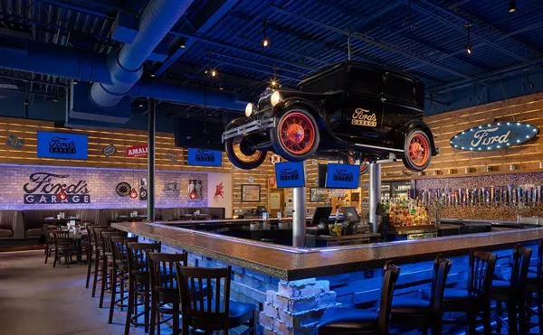 Ford’s Garage boasts an automotive theme complete with a vintage car suspended over its bar.