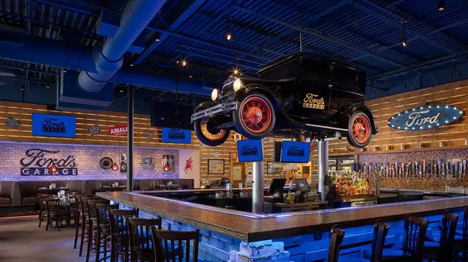 Ford’s Garage boasts an automotive theme complete with a vintage car suspended over its bar.