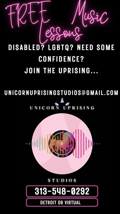 Free Music Lessons for Disabled/LGBTQ+ individuals! Contact: 313-548-0292