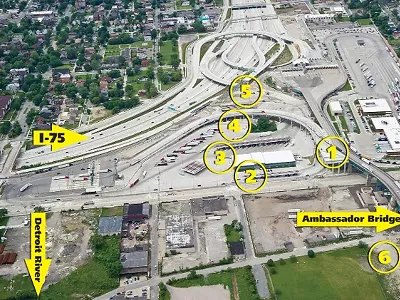 This Michigan Department of Transportation photo was entered as evidence in the court case against the Detroit International Bridge Company. Annotations by Metro Times.