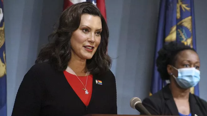 Gov. Gretchen Whitmer at a past coronavirus press conference.