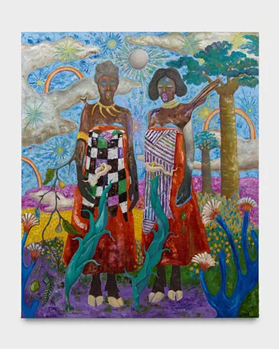 Simphiwe Ndzube "Where The Clouds Gather," 2024 Oil on linen 94.5h x 79w x 1.75d in