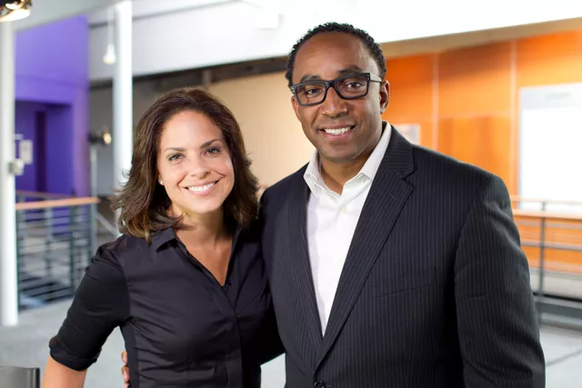 Hajj Flemings (right) preens with CNN's Soledad O'Brien.