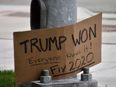 Right-wing rally calling for a so-called “audit” of the 2020 election at the Michigan Capitol, Oct. 12, 2021.