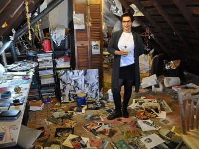 Dessi Terzieva shows off her studio at the 2014 Hamtramck Neighborhood Arts Festival.