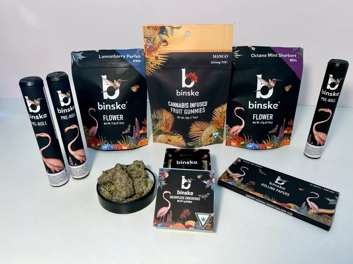 Image: Cannabis company binske is known for its intricate packaging, which features hand-cut collage designs.
