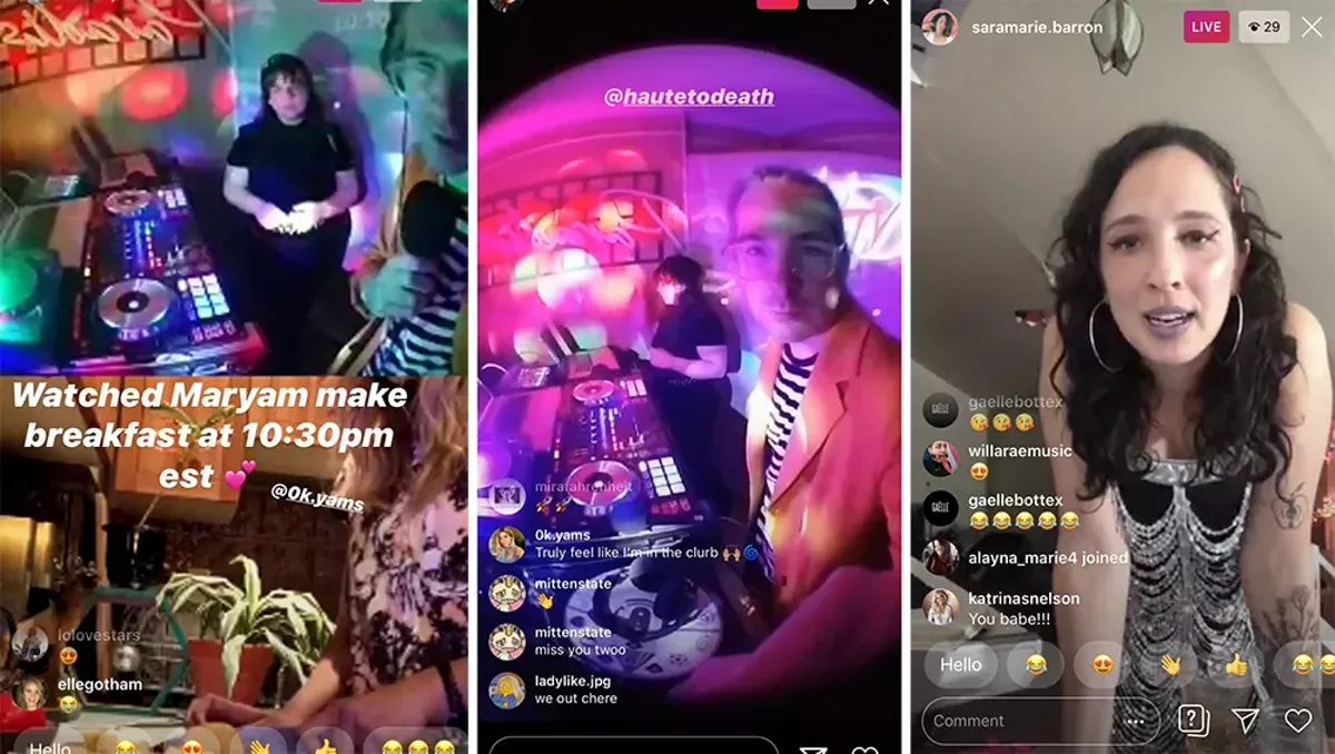 Image: Stream on: Local musicians have turned to livestreaming to keep the party going during the coronavirus, including DJs Haute to Death (left and center) and Sara Barron (right).