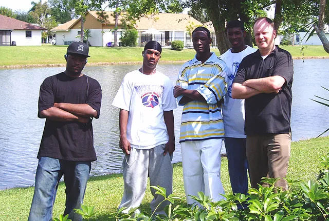 In warmer climes: Oak Park Knights Matthew Waddell, Clayton Day, Earl Murrie and Robert Johnson with Coach Boyer in Florida. - Photo courtesy Peter Williams