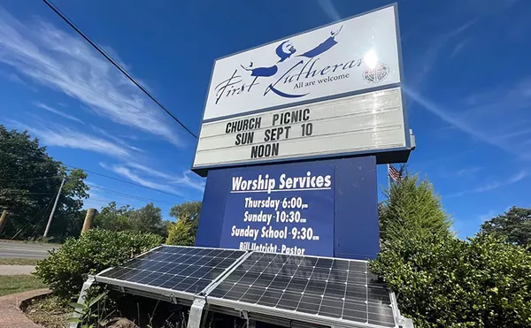 Solar panels sit outside the First Lutheran church in Muskegon.
