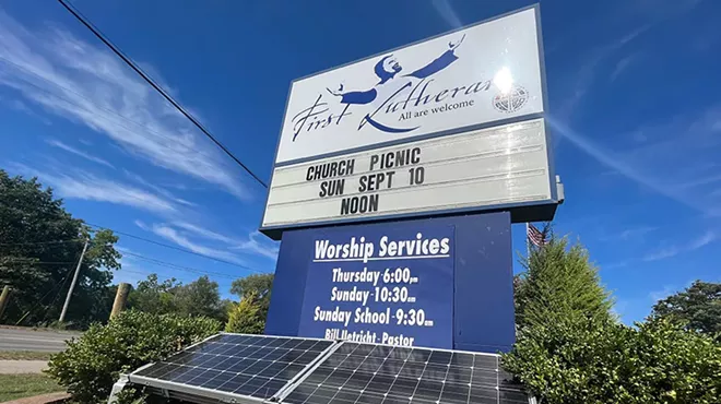 Solar panels sit outside the First Lutheran church in Muskegon.