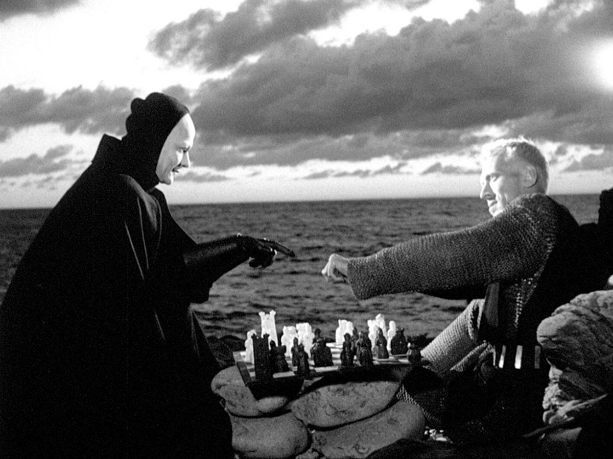 The chess scene from Ingmar Bergman's 1957 medieval plague story, The Seventh Seal.