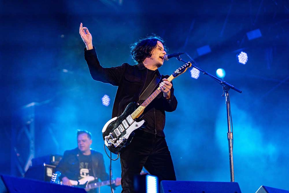 Jack White performs at a concert to celebrate Ford Motor Co.’s rehab of the historic Michigan Central Station.