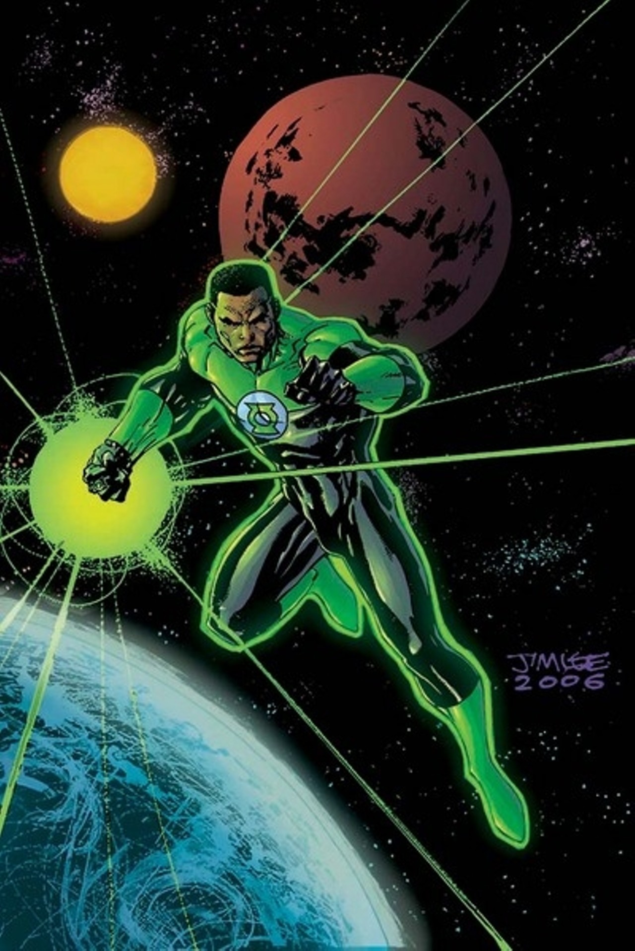 John Stewart
The Green Lantern Corp has had many members over the years, and more than a few from Earth, even if Hal Jordon is the man closely associated with the name. John Stewart is an oft-underrated Lantern; a badass Detroit marine who started out as Jordan’s standby but was eventually promoted to the position of Earth’s number one representative.