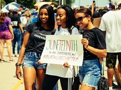 Young women celebrate Juneteenth in Grant Park, Chicago on June 19, 2020.