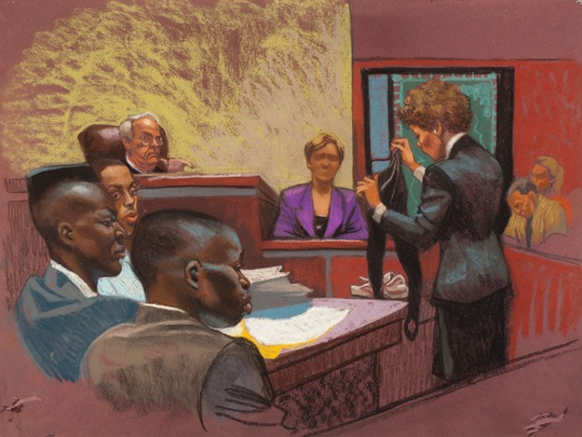 Courtroom sketch of the Central Park Five trial