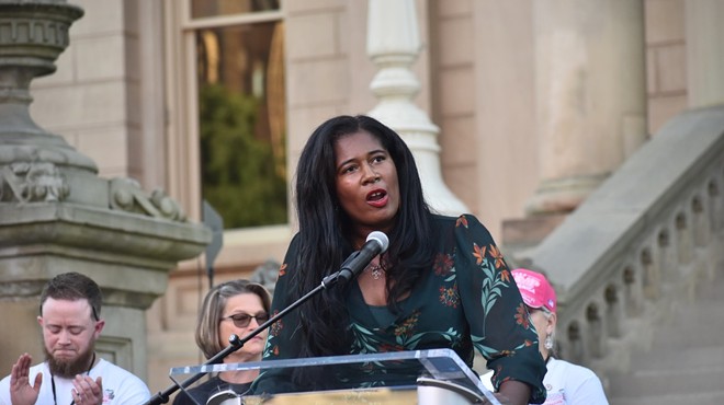 Republican nominee for Michigan secretary of state Kristina Karamo campaigns in Lansing on Aug. 27, 2022.