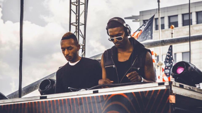 Damarii Saunderson, right, plays Movement Electronic Music Festival with his brother in 2016.