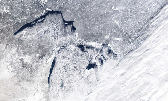 Lake Erie is almost completely frozen over
