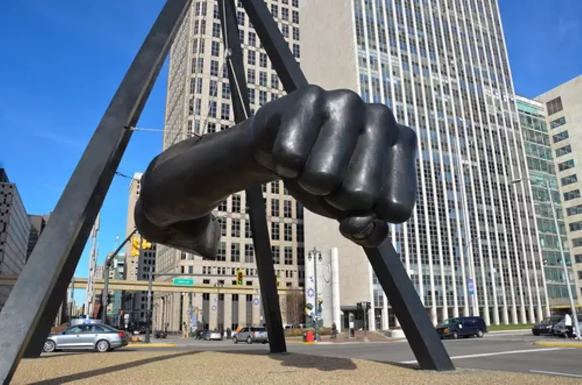 Image: Though it’s often called simply “the fist,” the iconic Detroit artwork is a monument to Detroit’s most famous boxer, Joe Louis.