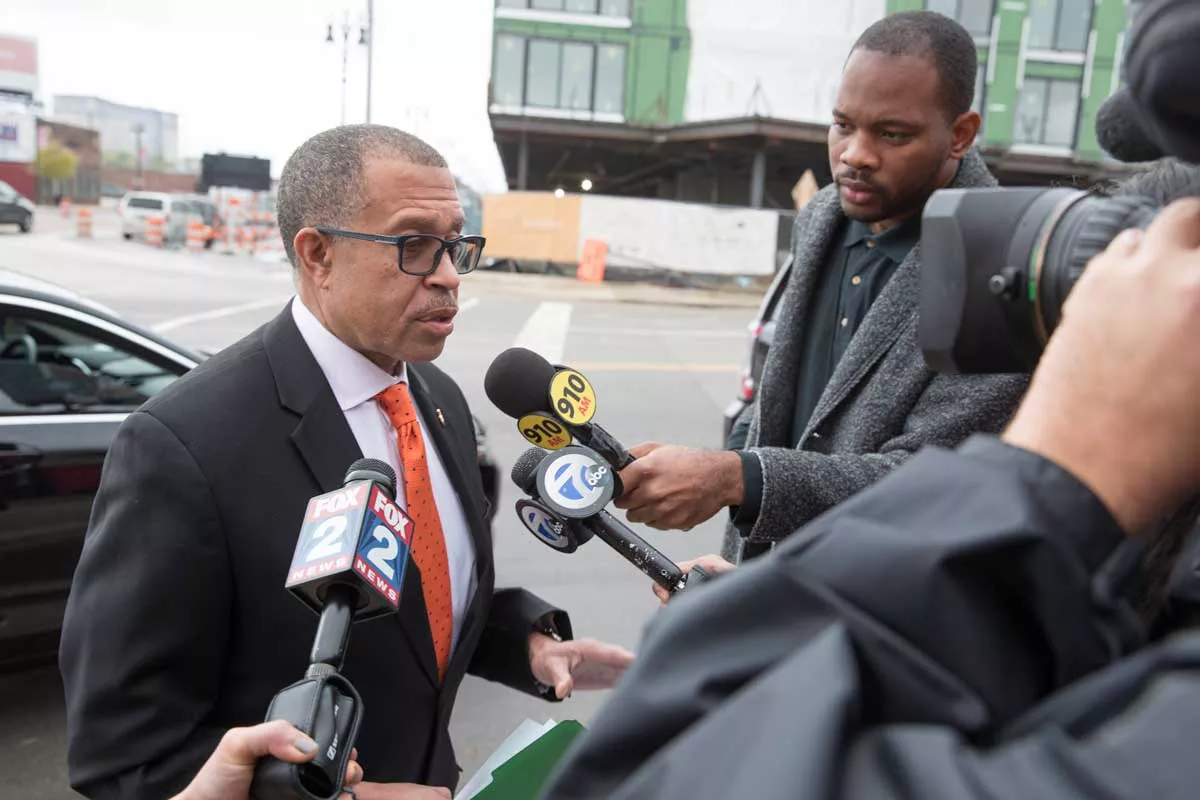 Image: Then-Detroit Police Chief James Craig talks to reporters in 2018.