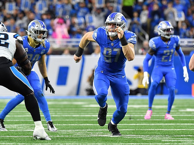 On Sunday, defensive end Aidan Hutchinson of a resurgent Detroit Lions had the key play of the day.