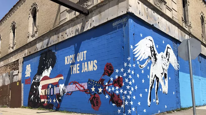 A mural of Wayne Kramer and the MC5 on Detroit's former Grande Ballroom, where the band recorded its landmark Kick Out the Jams.