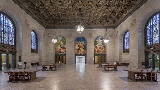 The grand reading room in the Detroit Public Library Main branch.