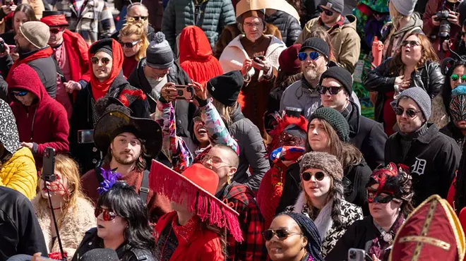 Attendees dress in red at the Marche du Nain Rouge.