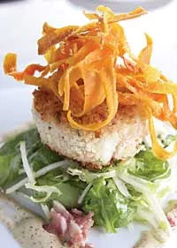 Maryland jumbo lump crab cake with baby spinach, fennel, endive, pancetta, apple and sherry grain-mustard aioli. - MT photo: Rob Widdis