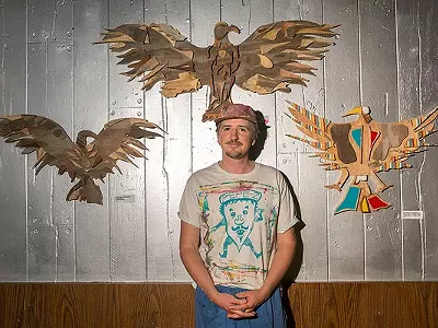 Image: Matt Ziolkowski's wooden birds on display at UFO Factory