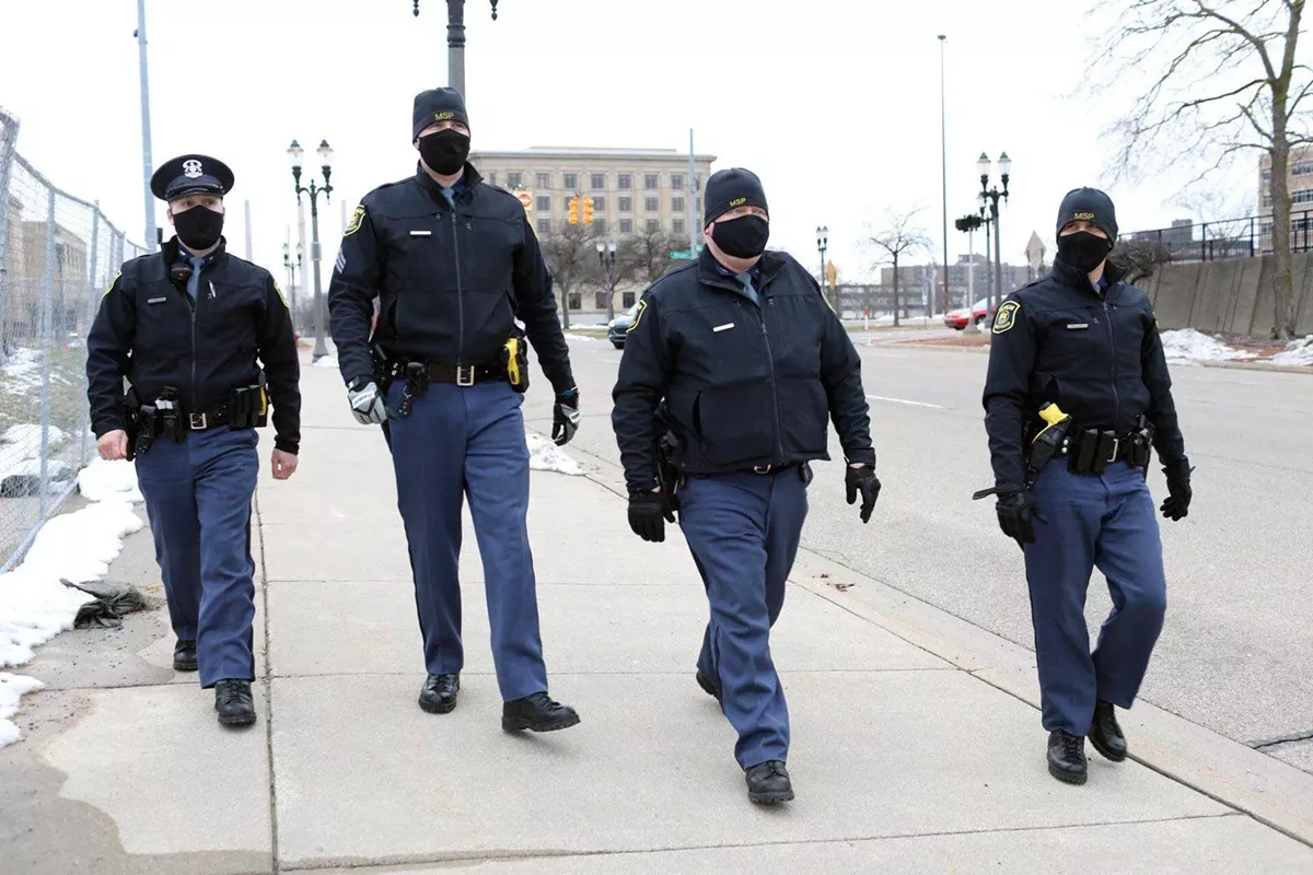 Image: Michigan State Police on patrol in Lansing in 2021.