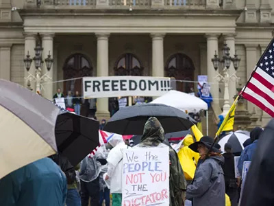 Demonstrators in Lansing protest Gov. Gretchen Whitmer's emergency powers during coronavirus.