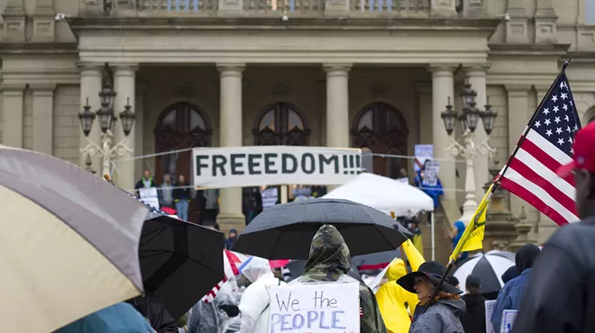 Demonstrators in Lansing protest Gov. Gretchen Whitmer's emergency powers during coronavirus.