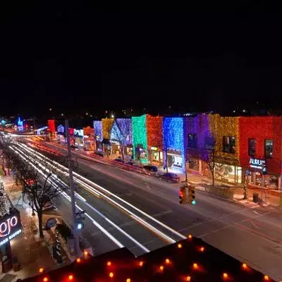 The Big Bright Light Show Main Street, Rochester The Big, Bright Light Show is exactly as the name implies. The storefronts of downtown Rochester are all decked out for the holidays. Find more information at oaklandcountymoms.com.