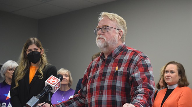 Jim Pedersen, a gun owner and hunter, advocates for gun reform at an End Gun Violence Michigan press conference on March 2, 2023.