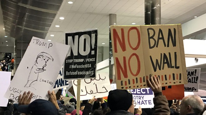Muslims and their allies rallied at Detroit Metropolitan Airport against former President Donald Trump’s executive order that banned citizens from seven Muslim-majority countries from traveling to the U.S. in 2017.