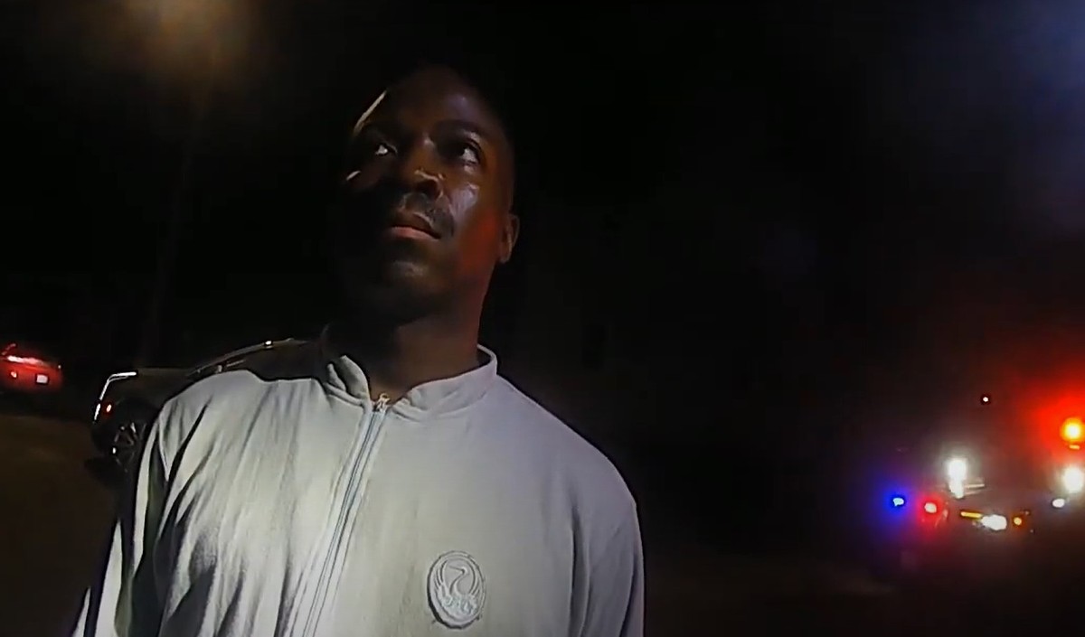 Body-worn police camera footage shows Dakarai Larriett before his field sobriety test.