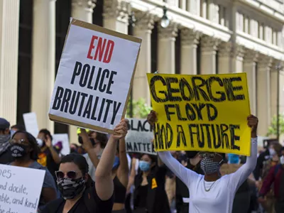 Protesters march in Detroit following the death of George Floyd in 2020.