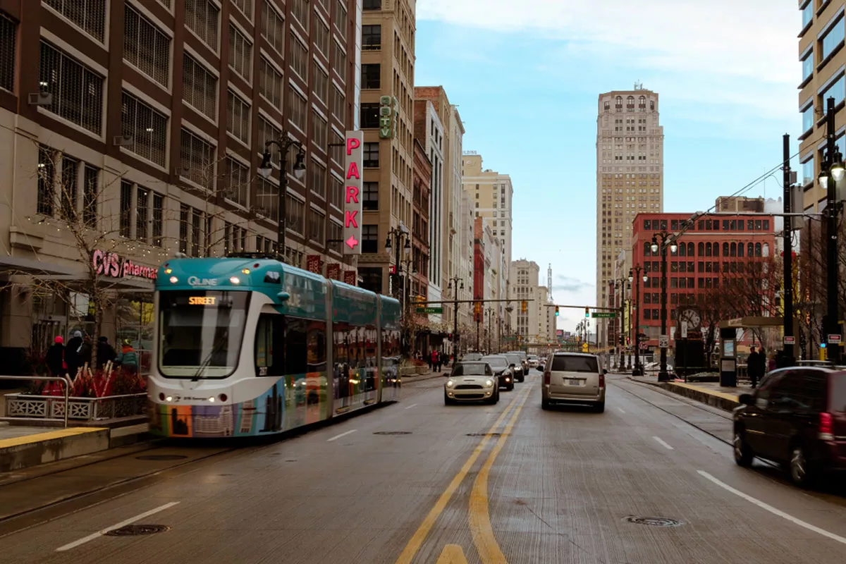 Image: Traffic in downtown Detroit.