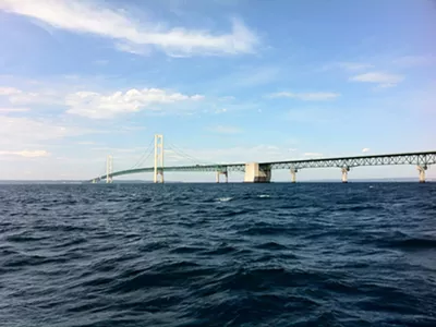The Mackinac Bridge over the Straits of Mackinac.