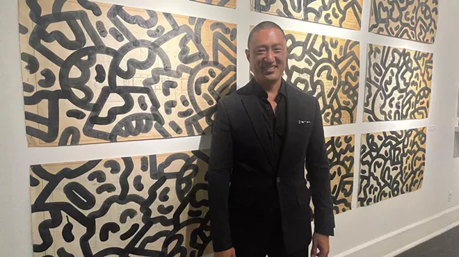 Mike Han with his Modern Vandalism series featuring Minoru Yamasaki blueprints.