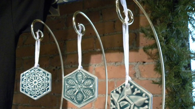 Collectible snowflake ornaments from Pewabic.