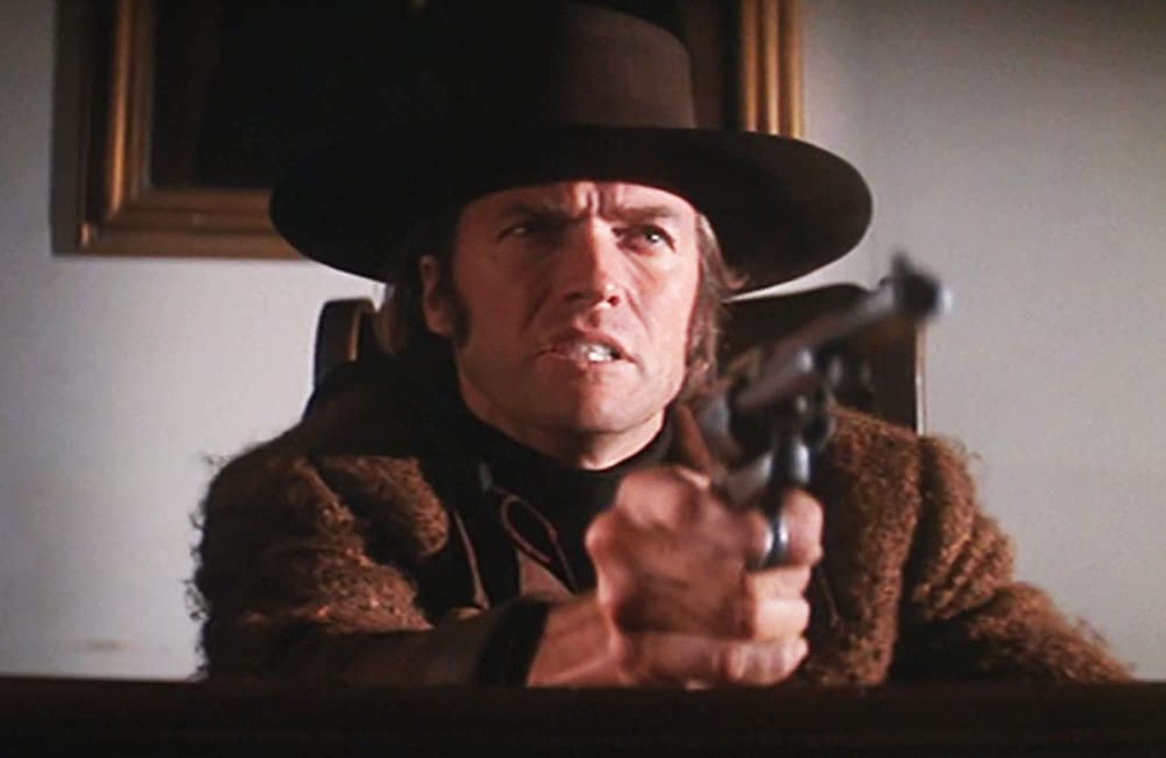 Joe Kidd (1972)
Directed by John Sturges. Written by Elmore Leonard. Produced by Sidney Beckerman and Robert Daley.
This film was actually not based on a previously published story by Leonard and was instead the first he wrote as a screenplay. It stars Clint Eastwood as an ex-bounty hunter hired by a wealthy landowner to track down Mexican revolutionary leader Luis Chama. While it earned mixed reviews from critics, it was one of the highest-grossing Westerns that year, pulling in $6.3 million.