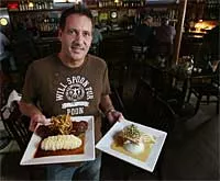 Mt. Chalet II chef Jeff McArthur with the catch of the day and a bistro-style New York strip. - MT photo: Rob Widdis